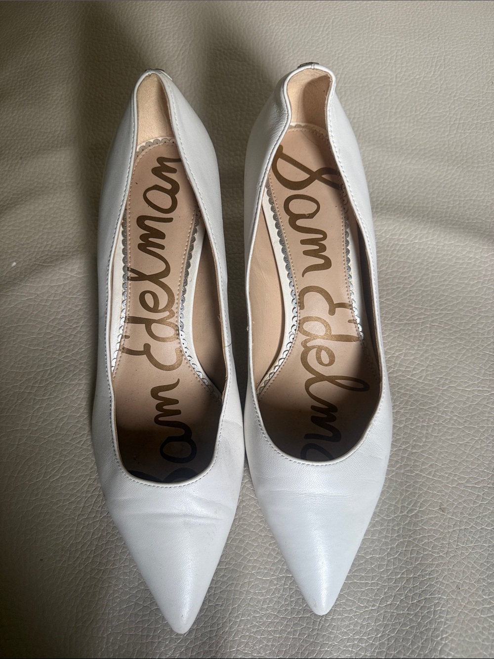 Sam Edelman White Leather Pointed Toe Pumps